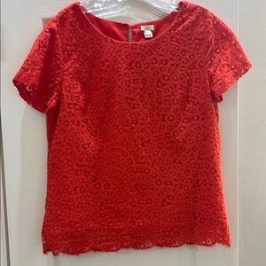 J. Crew Vibrant Red Lace Blouse